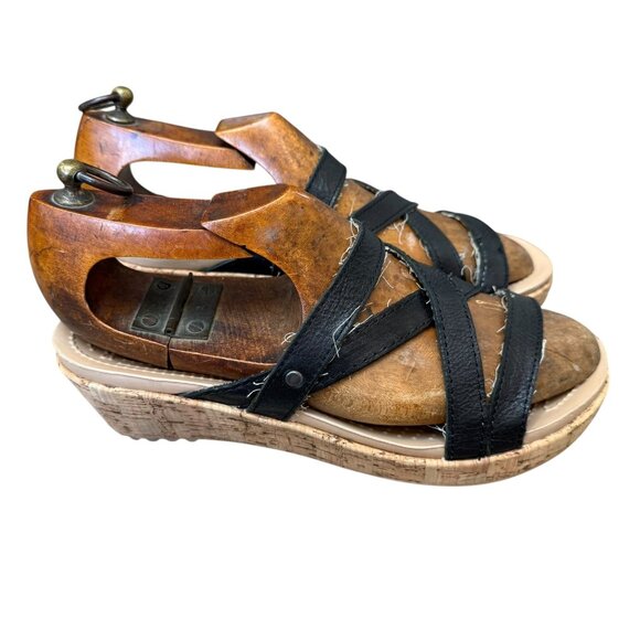 Crocs A Leigh Mini Wedge Sandals Womens 9 Leather Strappy Black - Picture 4 of 7